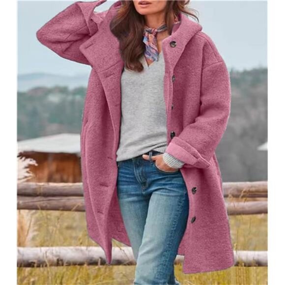 Women's Winter Single Breasted Long Wool Coat Pink - Picture 1 of 3